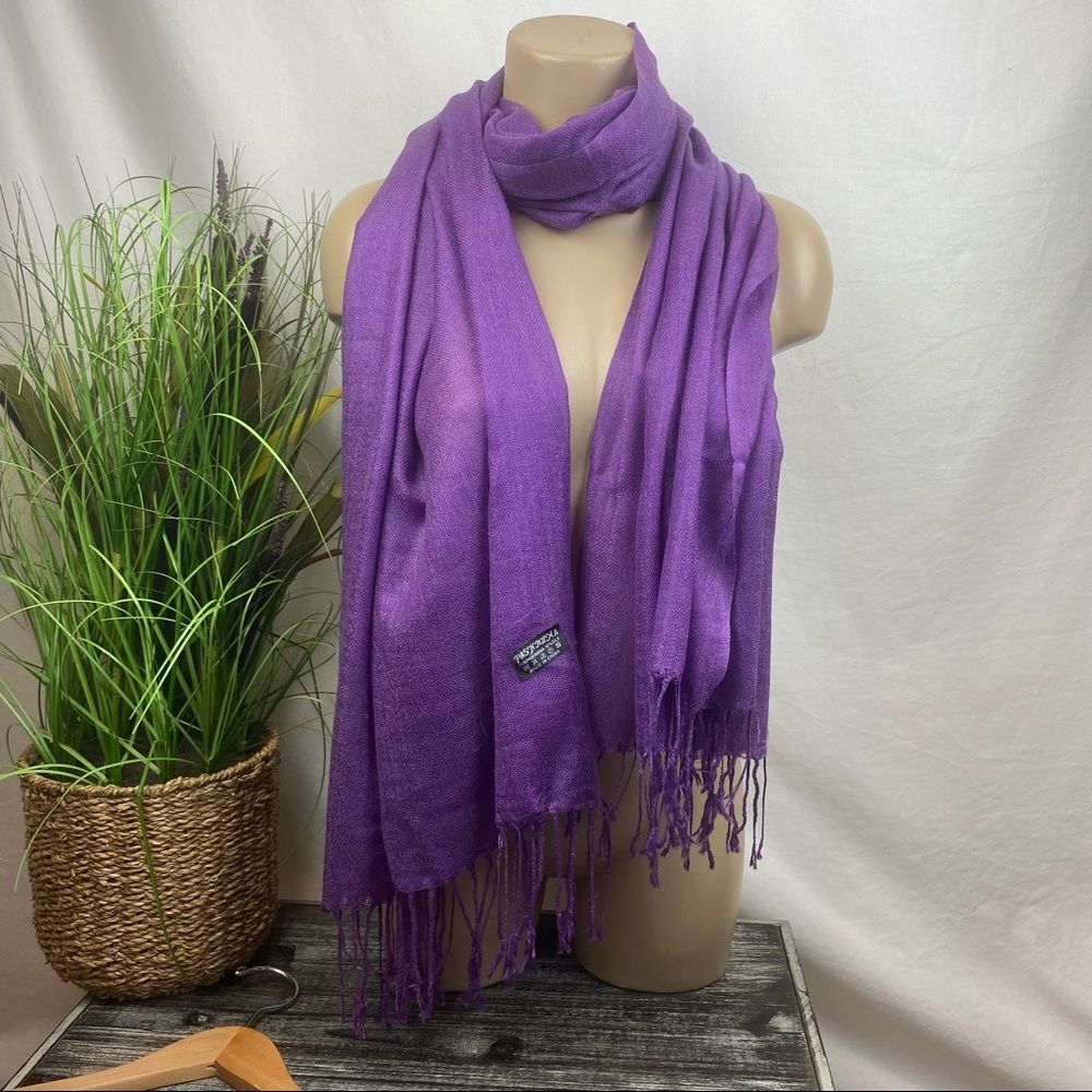Pashmina Purple Tassel Rectangular Solid Thin Kni… - image 1